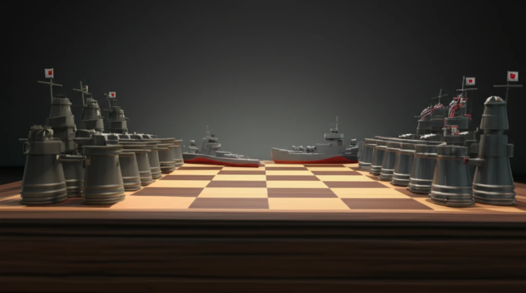 Chessboard with battleships symbolizing US-Japan tensions before Pearl Harbor.