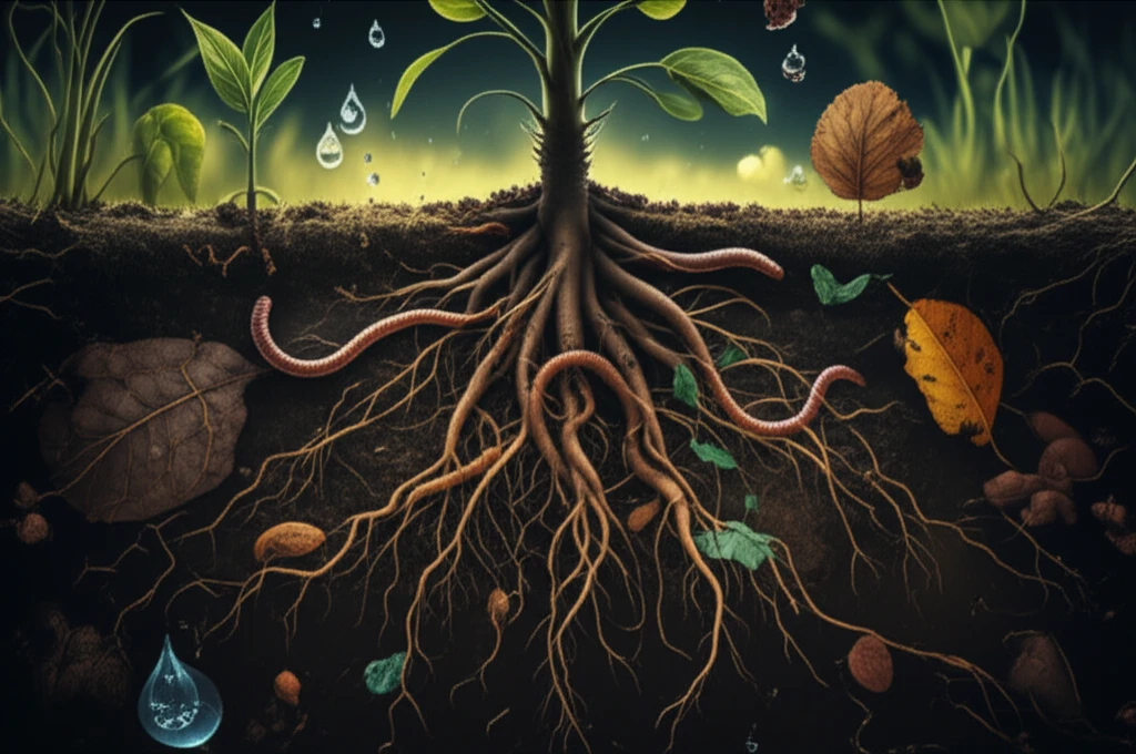 Illustration of healthy soil ecosystem.