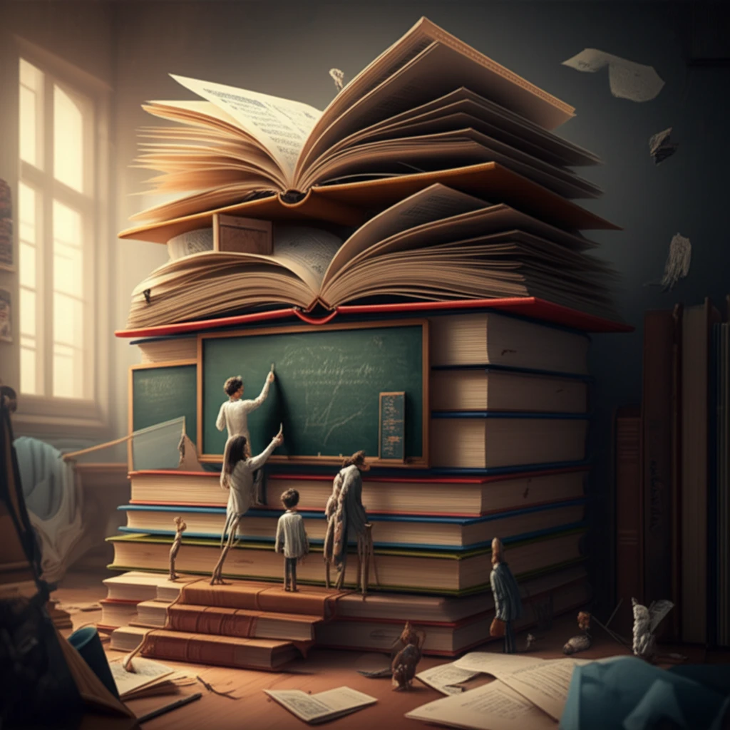 Surreal image of history teachers shaping the future.