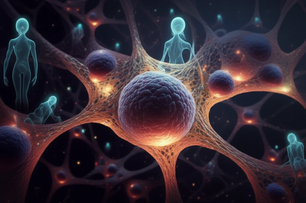 Interconnected cells with E-cadherin bridges and survivin figures, some cells undergoing apoptosis.