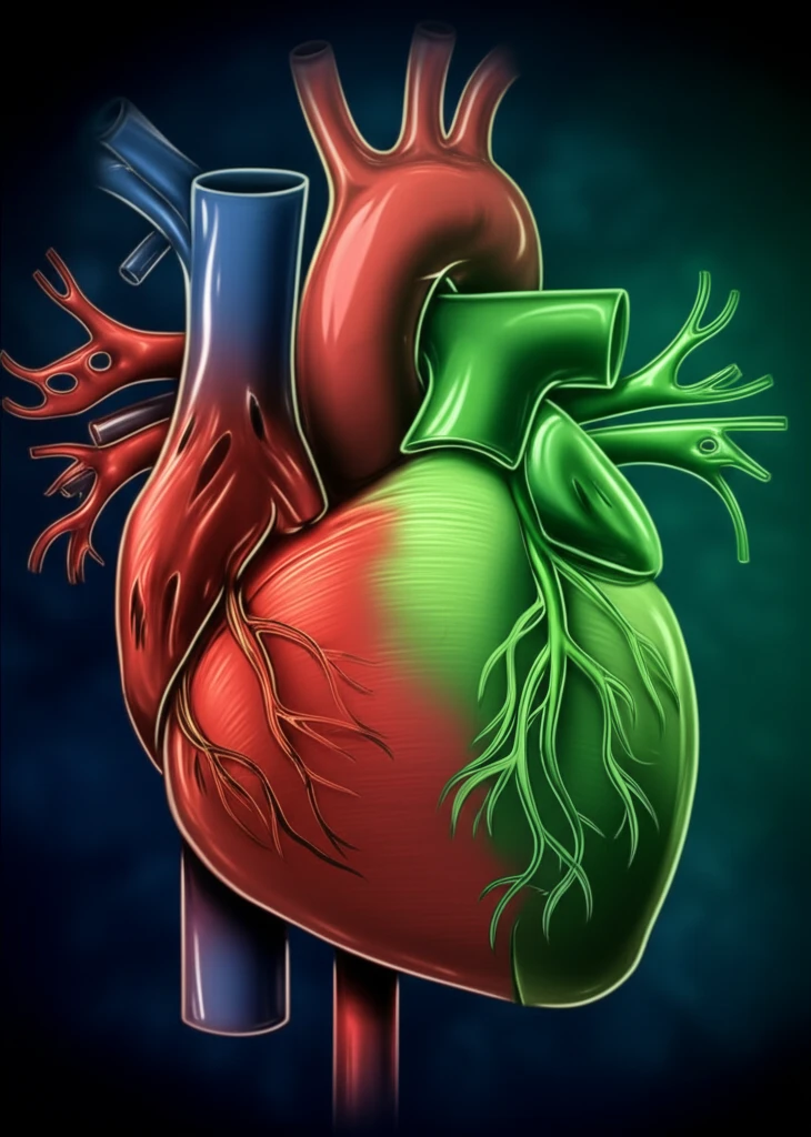 Illustration of a heart with arteries transitioning from inflamed to healthy, representing the impact of lifestyle on cardiovascular health.