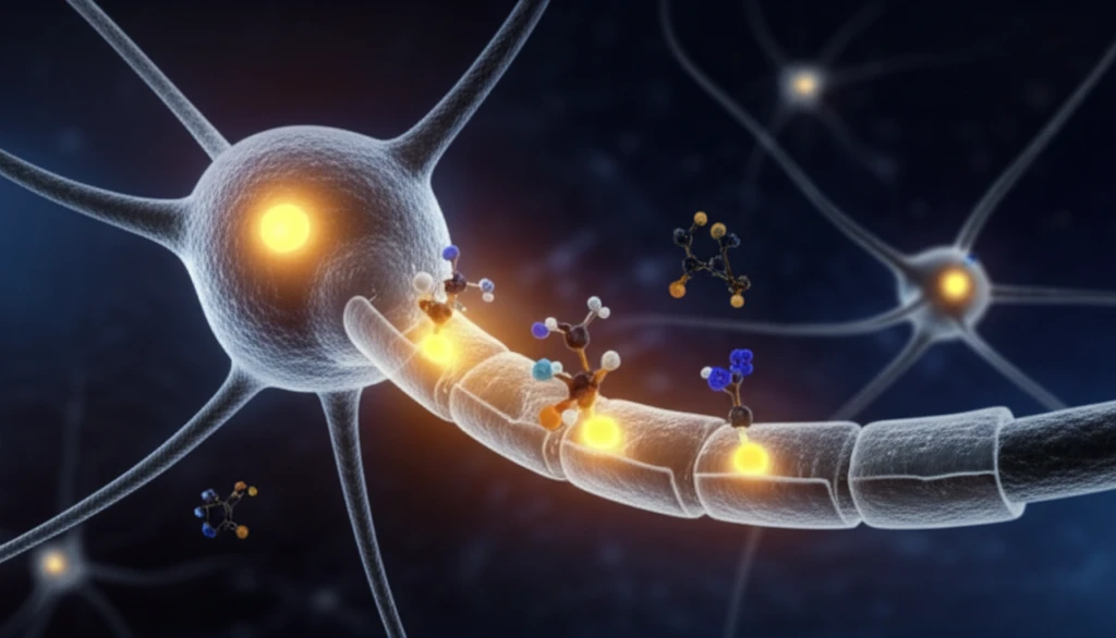 Targeted Pain Relief: 5-BDBD selectively blocking P2X4 receptors on a nerve cell.