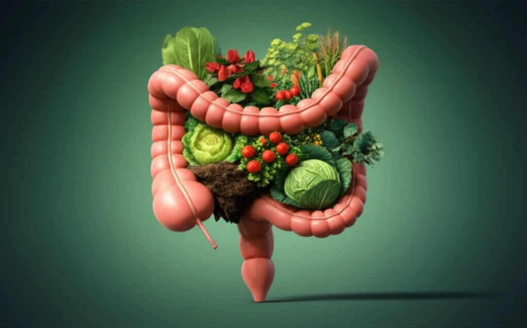 Healthy colon transforming into a thriving garden, symbolizing early detection and prevention of colon cancer.