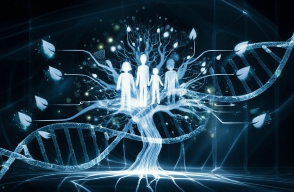 Family tree with glowing health records connected to a person.