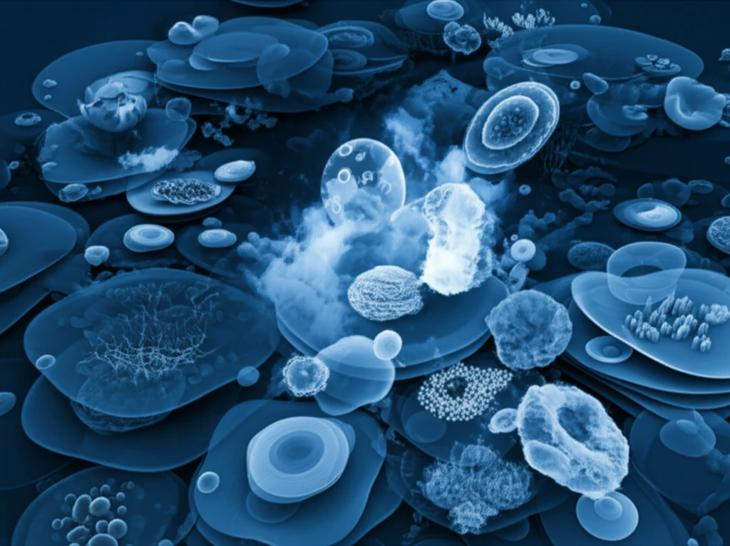Microscopic cellular structures transitioning from 2D to 3D, symbolizing medical research innovation.