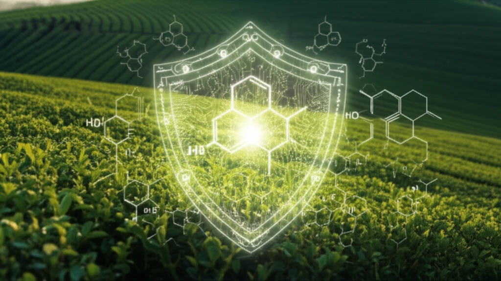 Tea plants protected by a glowing shield representing enhanced defense