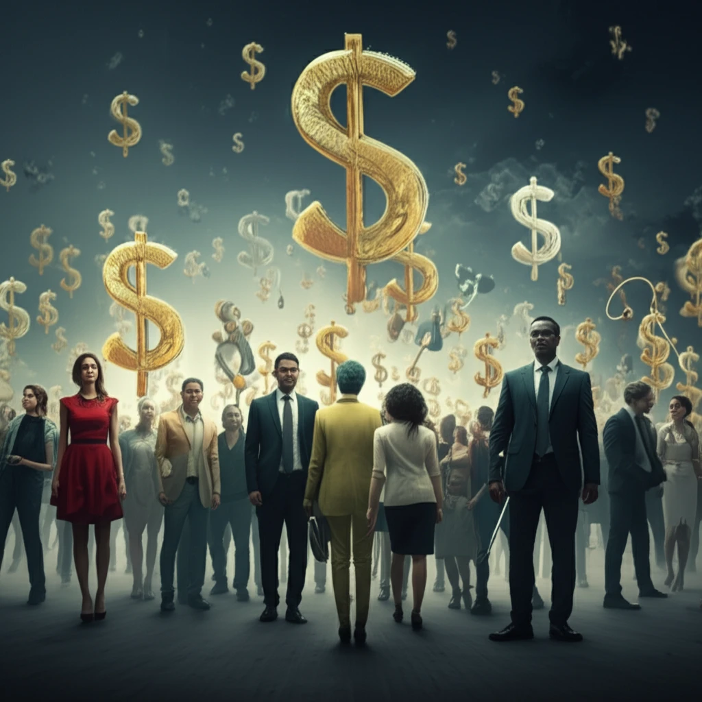 A diverse group of people connected by medical symbols and dollar signs, representing healthcare costs.