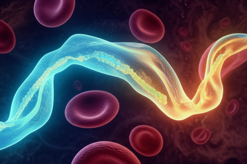 Illustration of leukemia cells with gamma-catenin protein chains