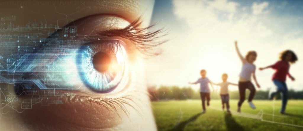 Child's eye radiating hope, symbolizing successful glaucoma and retinoblastoma treatments.