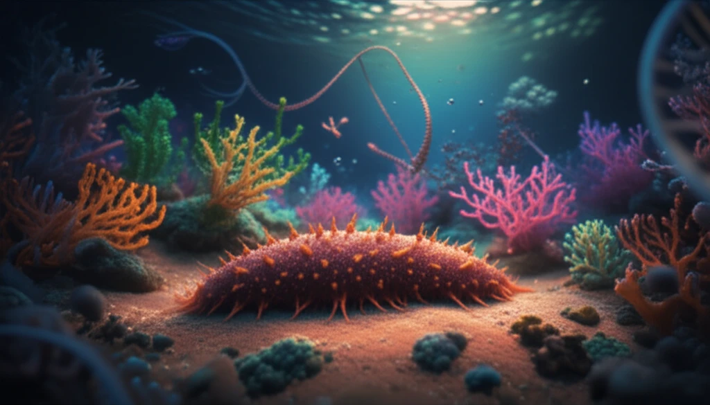 A vibrant coral reef teeming with life, showcasing a healthy sea cucumber and symbolizing conservation efforts.