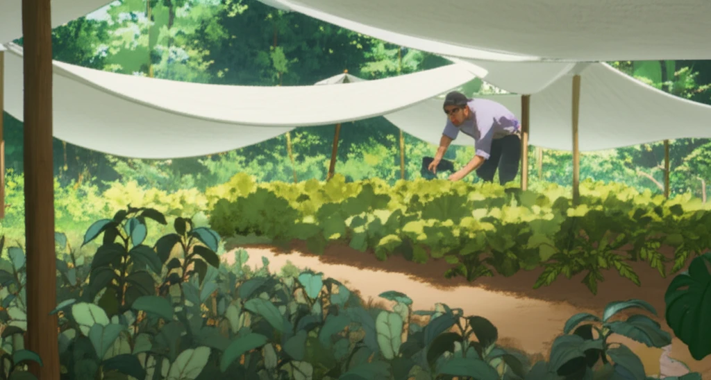 Garden with strategic shading to suppress Mary-Nightshade weeds