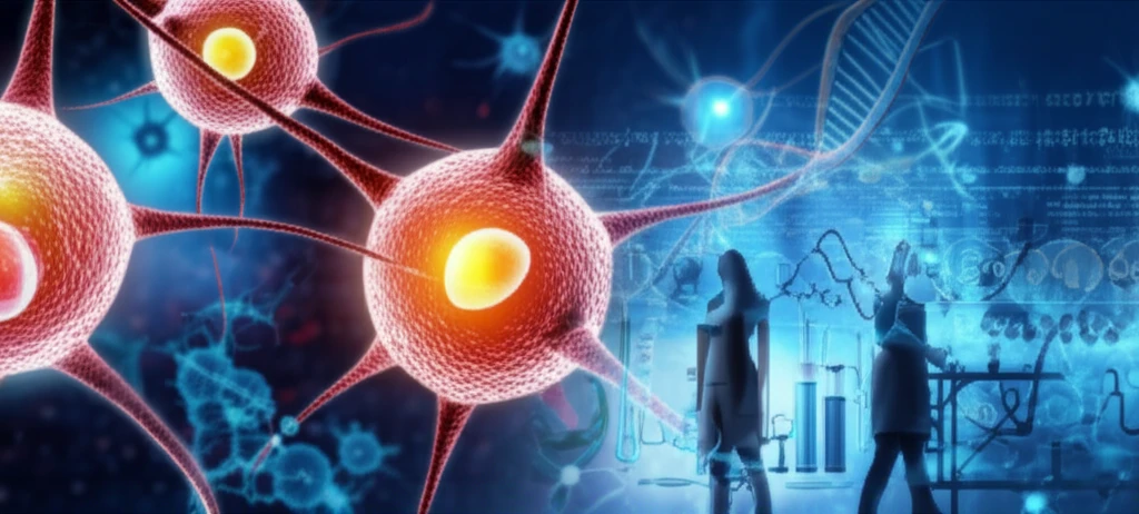 Microscopic view of cancer cells with brightly illuminated HER2 overexpression.