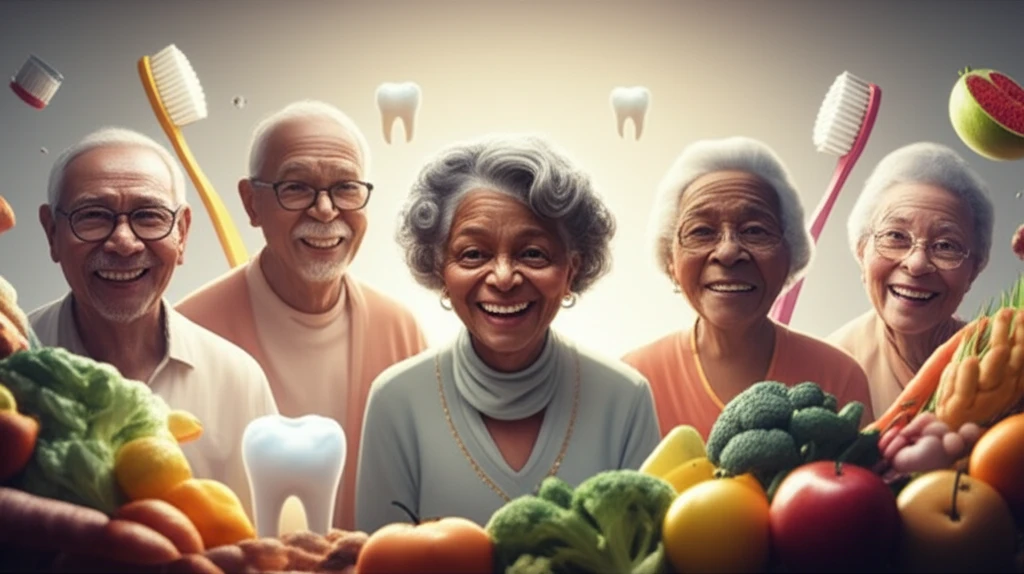 Diverse group of smiling elderly individuals representing good oral health.
