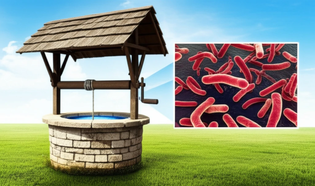 Surreal illustration of a well with E. coli bacteria to emphasize water safety