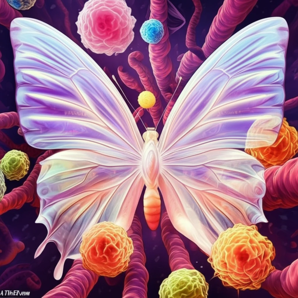 Microscopic view of the intestine with immune cells and lupus butterfly pattern