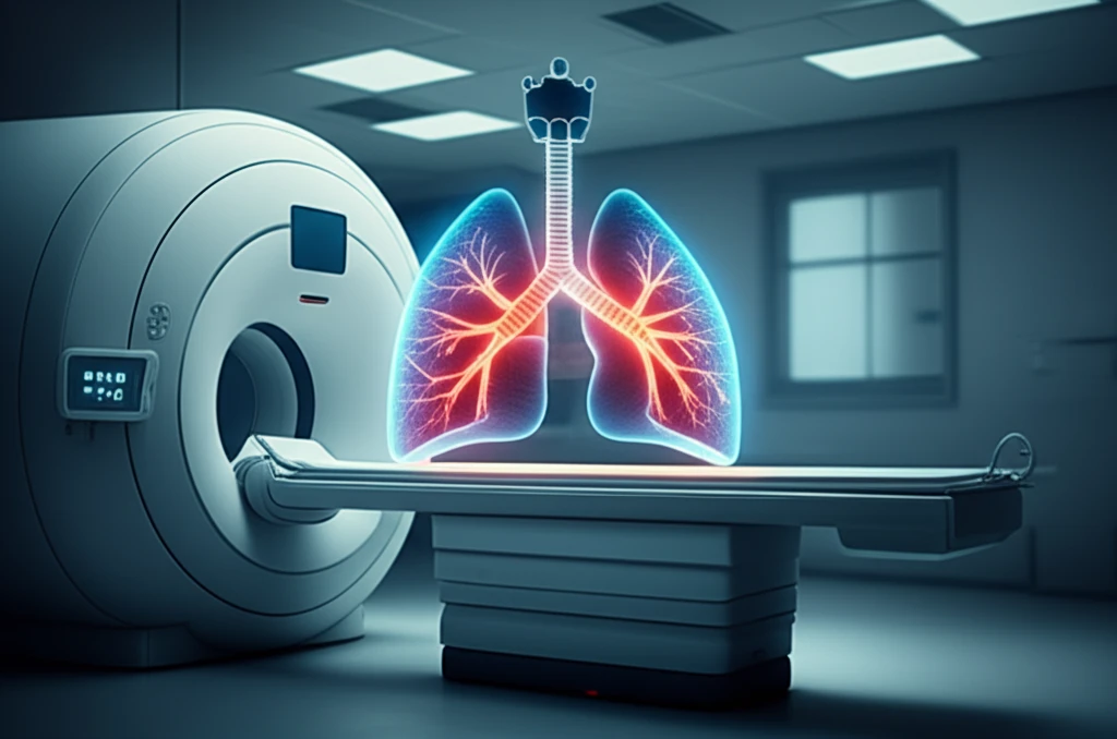 Stylized image of a lung intertwined with an MRI scanner, symbolizing the effects of contrast agents on respiratory function during medical imaging.