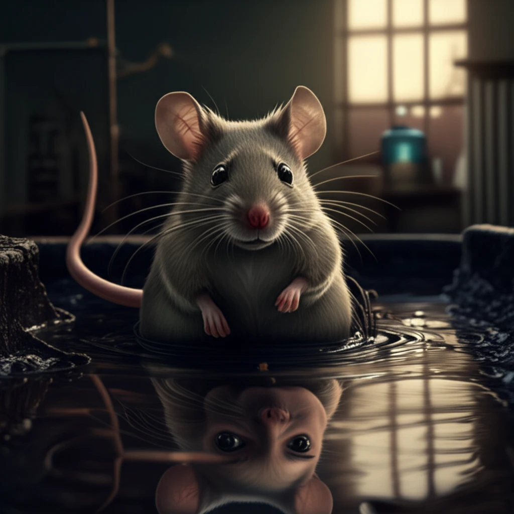 A surreal image of a mouse in tannery effluent, reflecting concerns about dermal health.