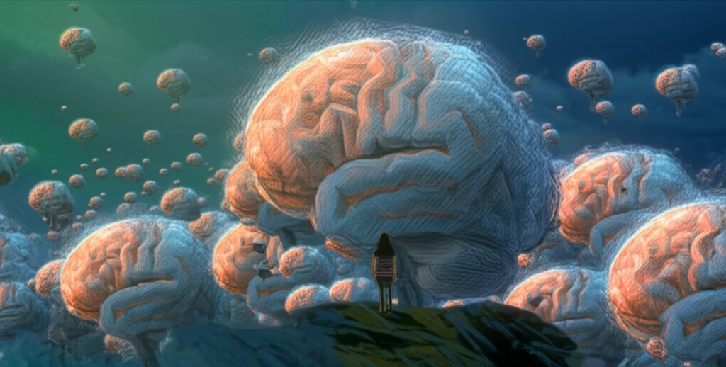 Surreal illustration symbolizing the complexities of PANDAS/PANS in a child's brain.