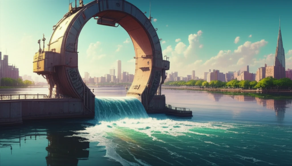 Circular Flap Gate Controlling Water Flow in Urban Landscape