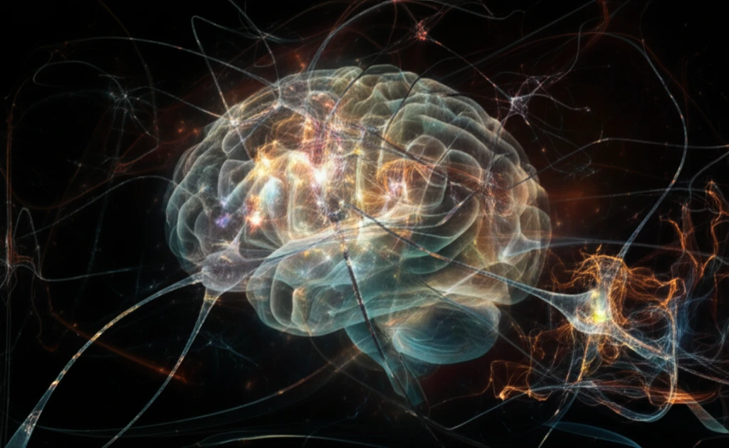 Interconnected neurons with glowing microRNA molecules symbolizing learning and memory.