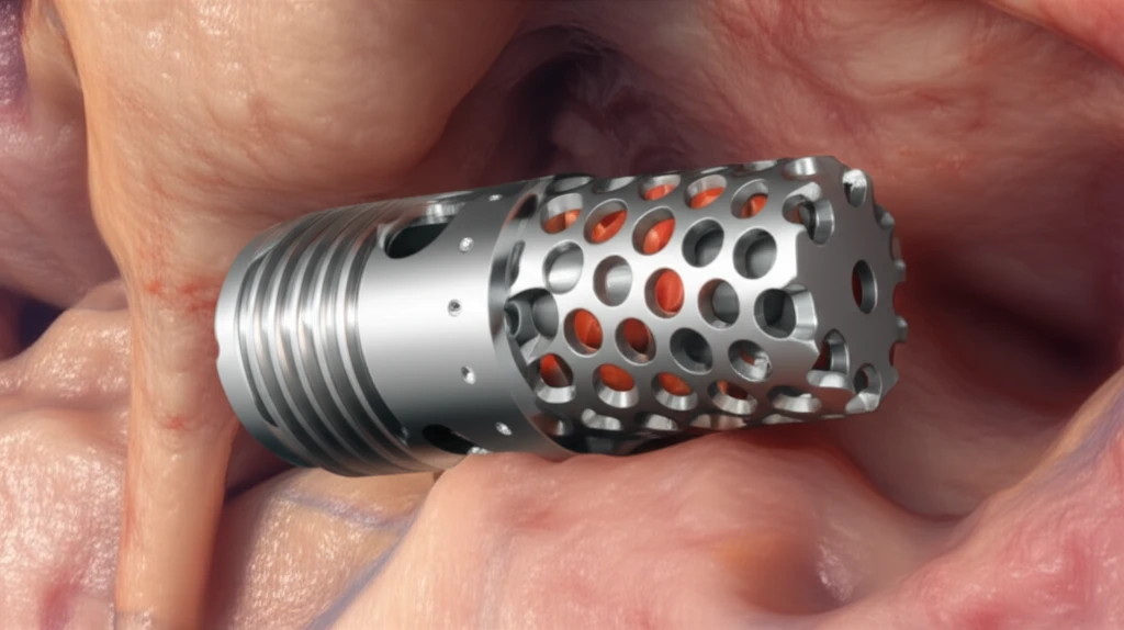 Porous titanium alloy implant merging with bone tissue