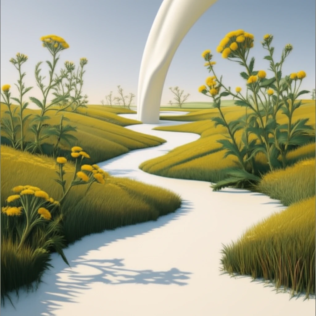 Surreal illustration of milk and ragwort, symbolizing PAs in dairy.