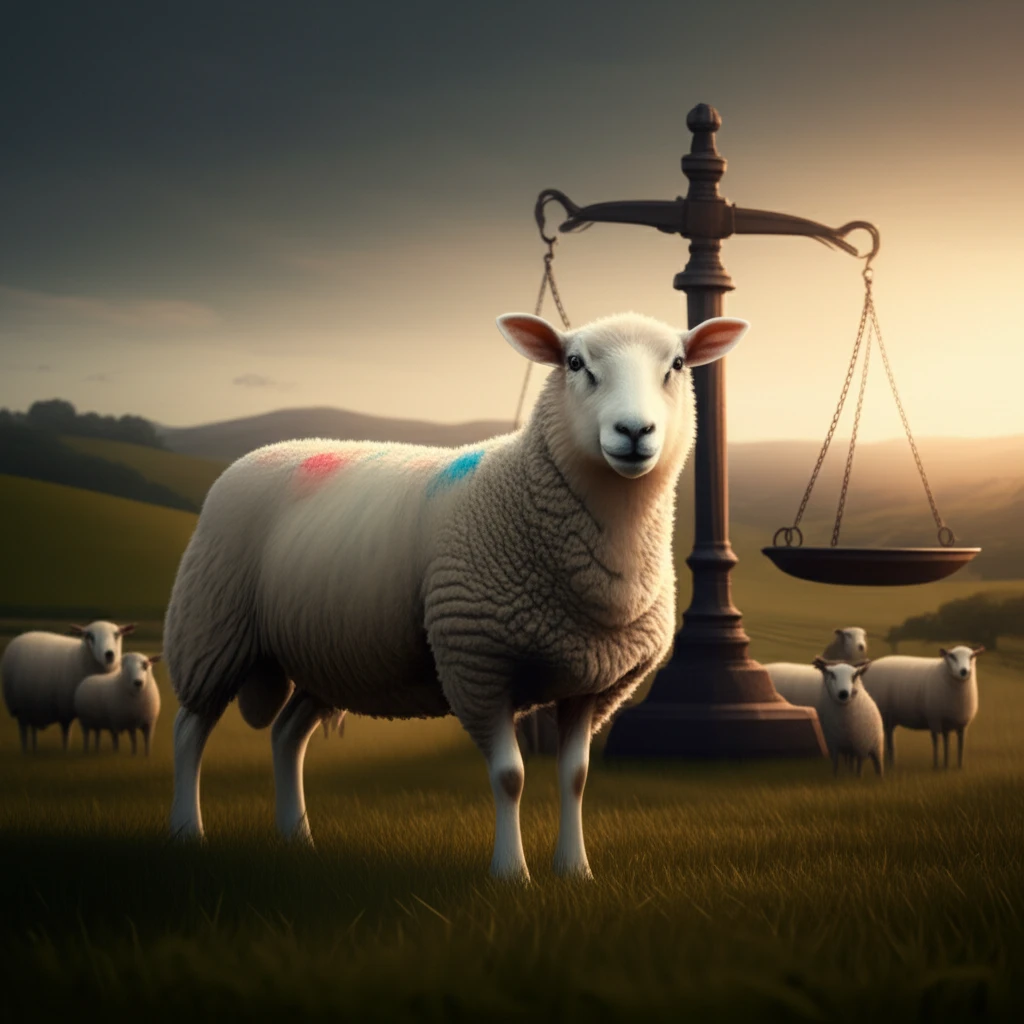 Image symbolizing lamb production efficiency with a Texel lamb in a prosperous farm setting.