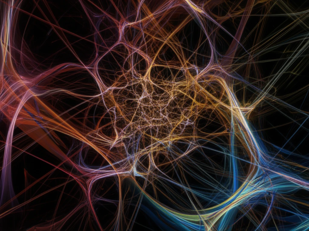 Surreal illustration of brain activity and interconnected nodes symbolizing feature binding.