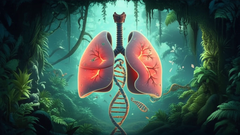 Lungs in rainforest digital illustration, symbolizing fight against TB