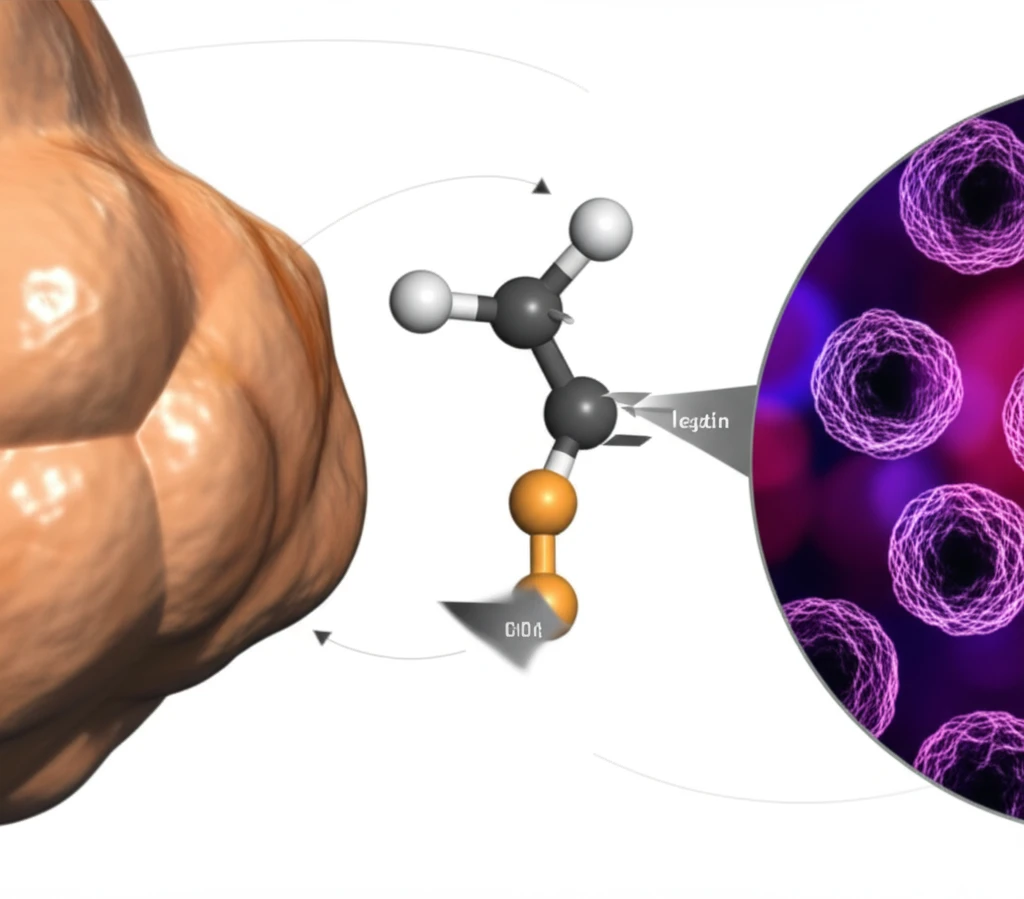 Surreal illustration of leptin's connection to breast cancer.