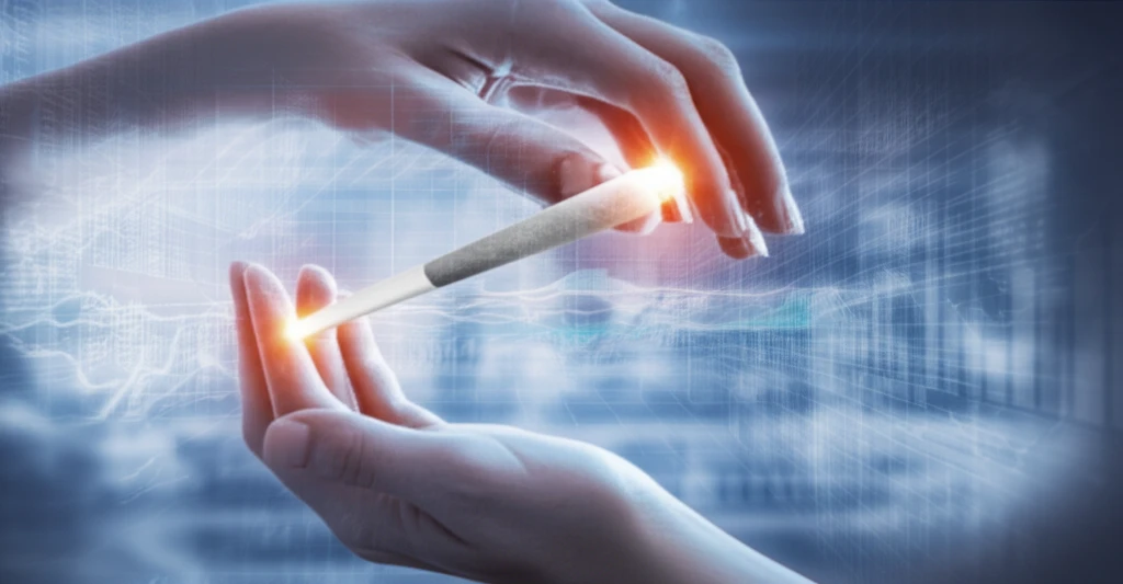 Glowing hands symbolizing rheumatoid arthritis remission