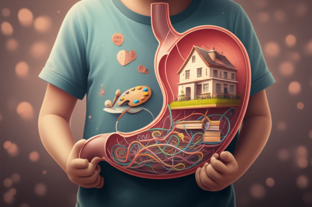 Child's stomach with emotional threads, symbolizing mind-body connection in chronic abdominal pain