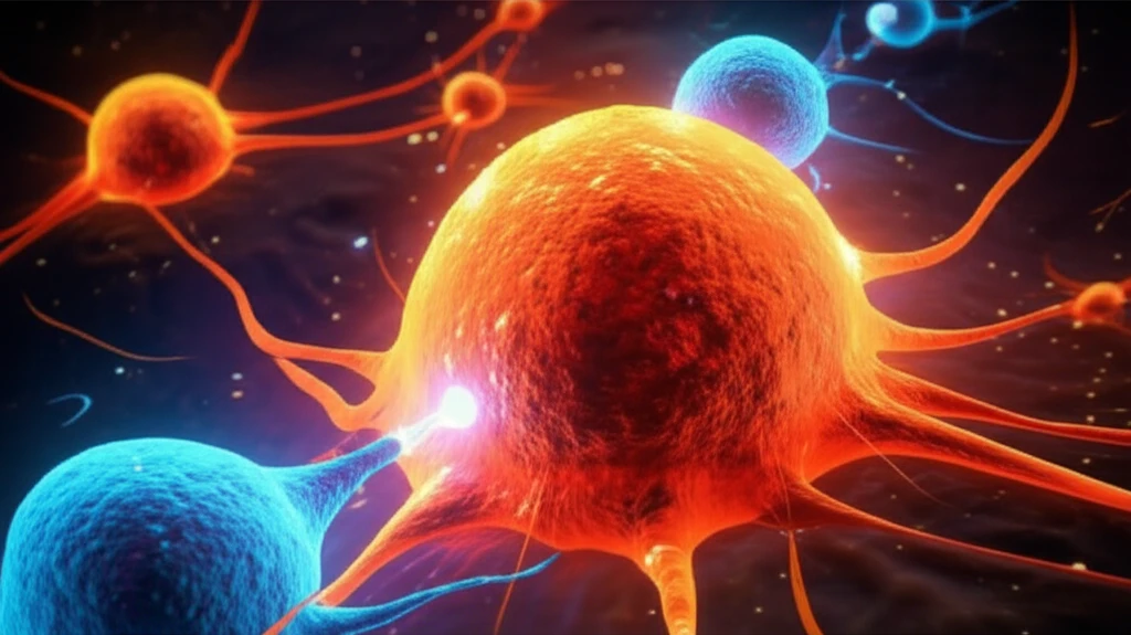 Natural killer cells attacking a cancer cell