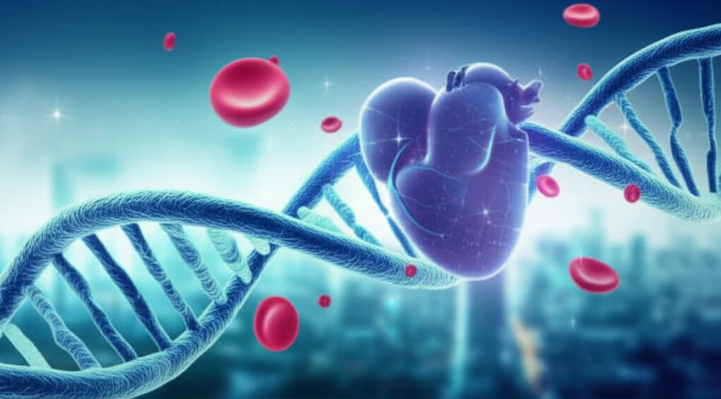 DNA strand intertwined with a heart and glucose molecules