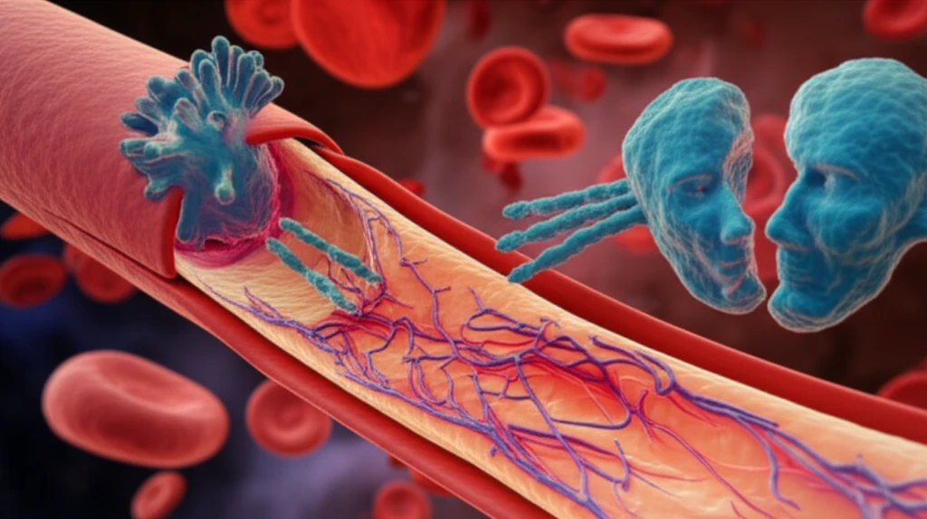 Antibodies with dual faces attacking a blood vessel and mimicking a virus.
