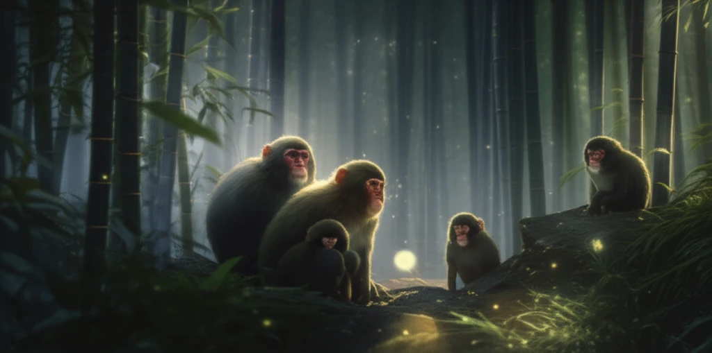 Japanese Macaques in a bamboo forest, symbolizing resilience and adaptation.