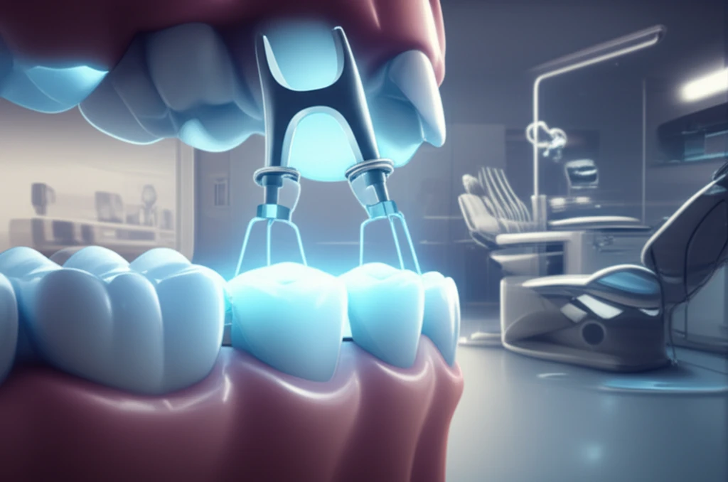 Futuristic dental separators creating space between teeth.