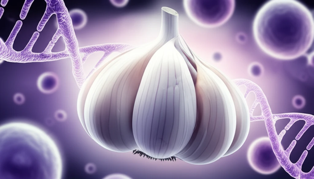 Garlic with DNA strands symbolizing leukaemia treatment.