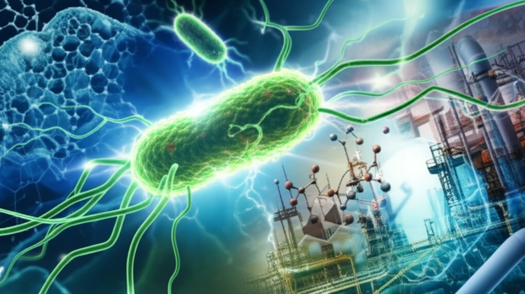 Glowing bacterial cell Pseudomonas oleovorans with radiating DNA strands.