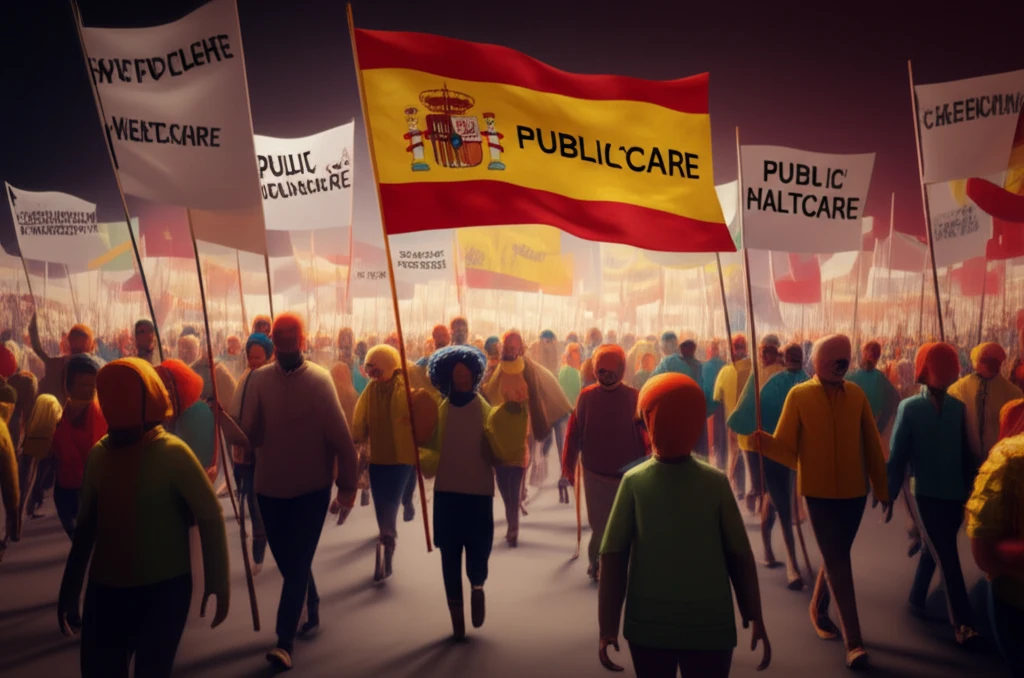 Citizens marching in support of public healthcare in Spain.