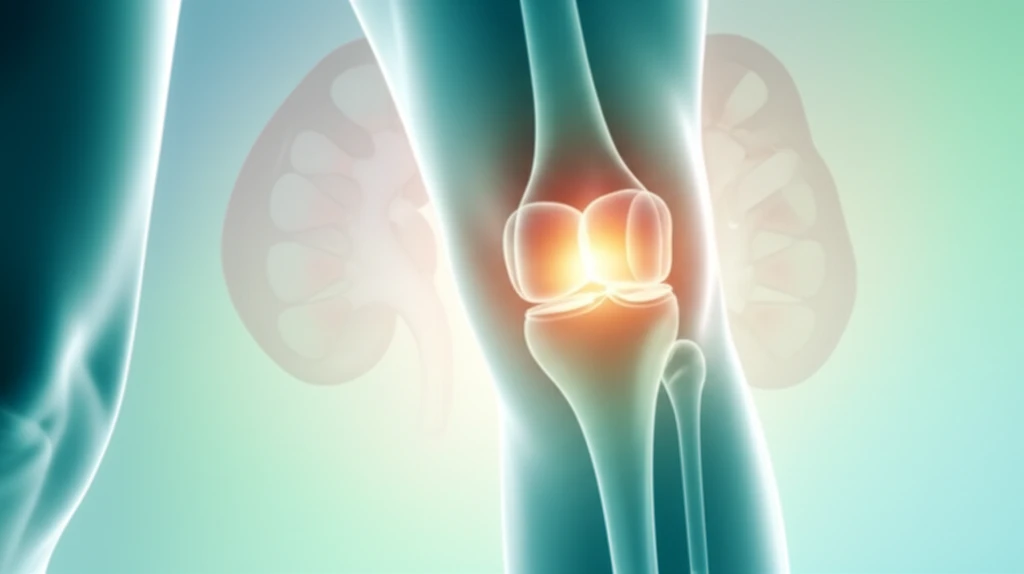 Stylized image representing reduced inflammation in a joint with a kidney landscape backdrop, symbolizing hope in gout treatment.