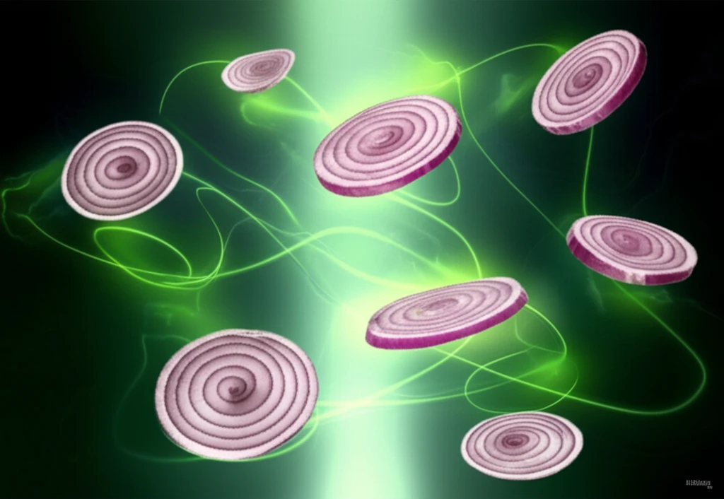 Surreal image of glowing onions in green light, representing exergy analysis.