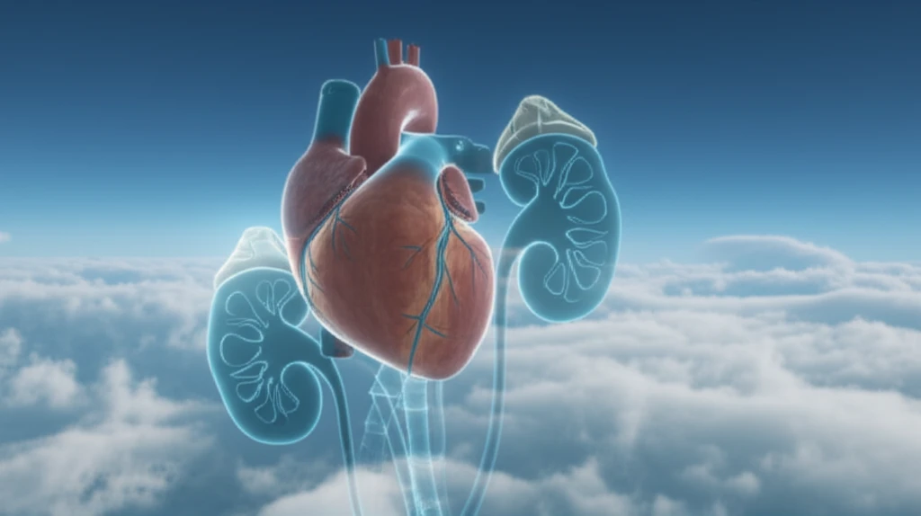 Surreal illustration of healthy heart and kidneys intertwined with bone structures.