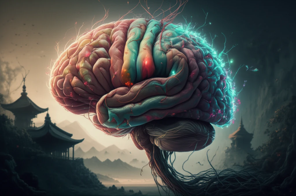 Brain intertwined with glowing vines, symbolizing hope and caution in glioma treatment.