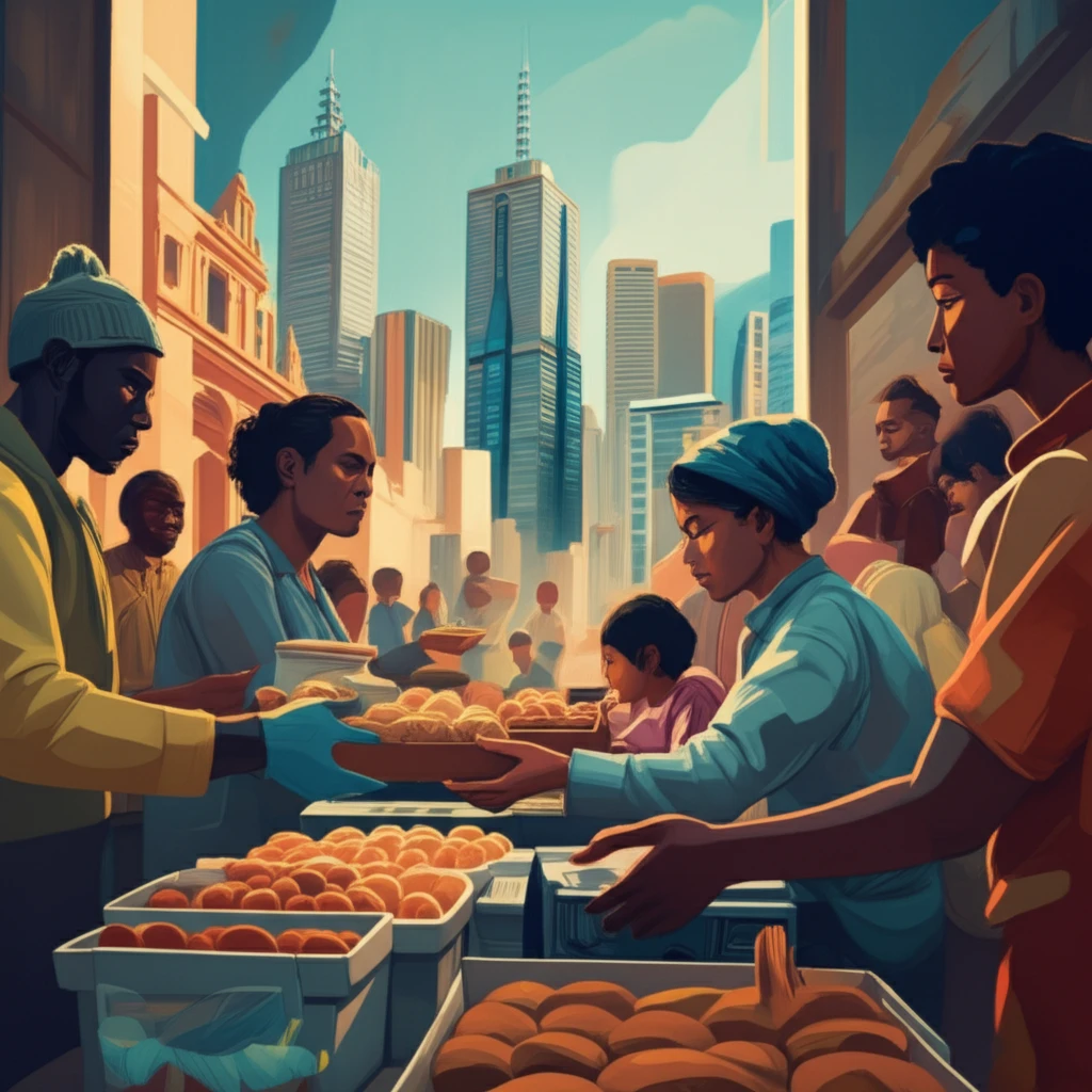 Community members receiving food aid in Melbourne