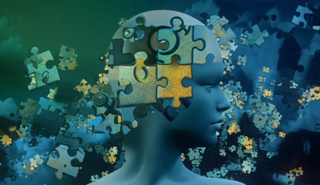 Puzzle pieces forming a human head, symbolizing the complexities of schizophrenia.