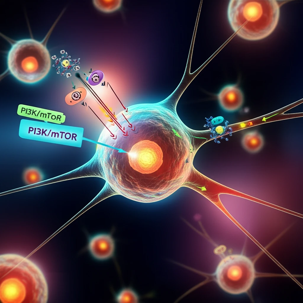 T lymphocytes activated by ST-4, illustrating PI3K/mTOR and NF-kB signaling pathways.