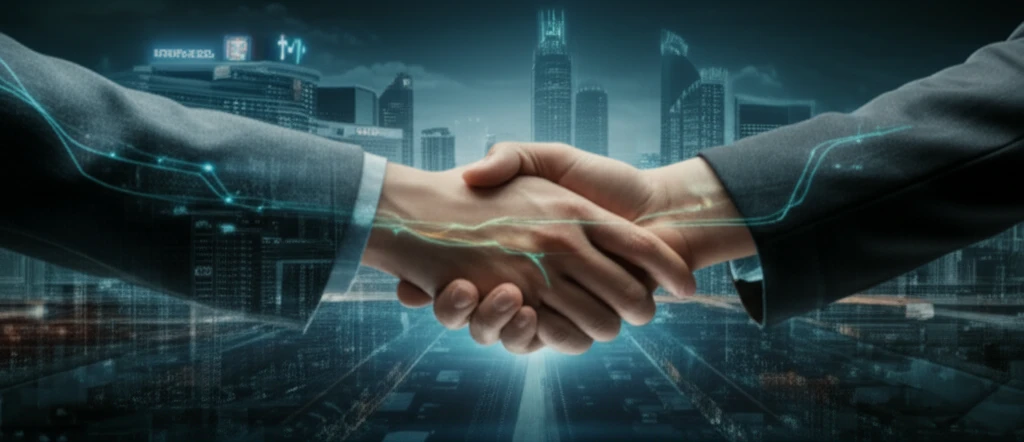 Public and private hospital shaking hands.