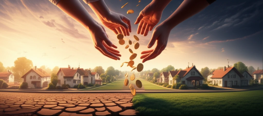 Hands catching coins over a drought-stricken landscape, symbolizing remittances in Zimbabwe.