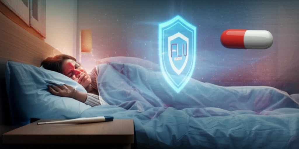 Person Resting in Bed with Flu Symptoms